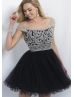 Black Tulle Beaded Scoop Neckline Backless Knee Length Prom Dress